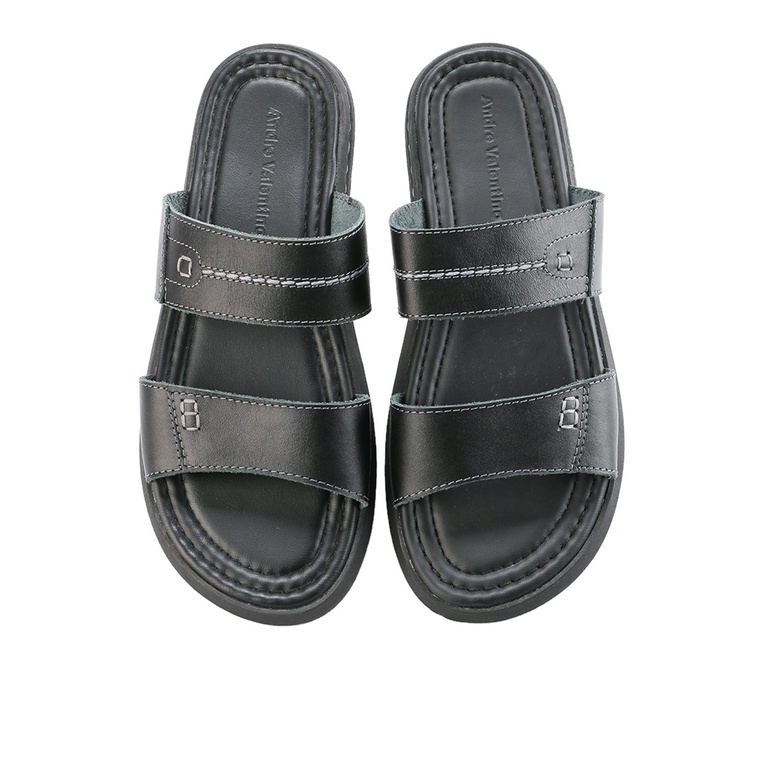 SANDAL SLIDE KULIT ANDRE VALENTINO PRIA ORIGINAL CASUAL HITAM AVM18