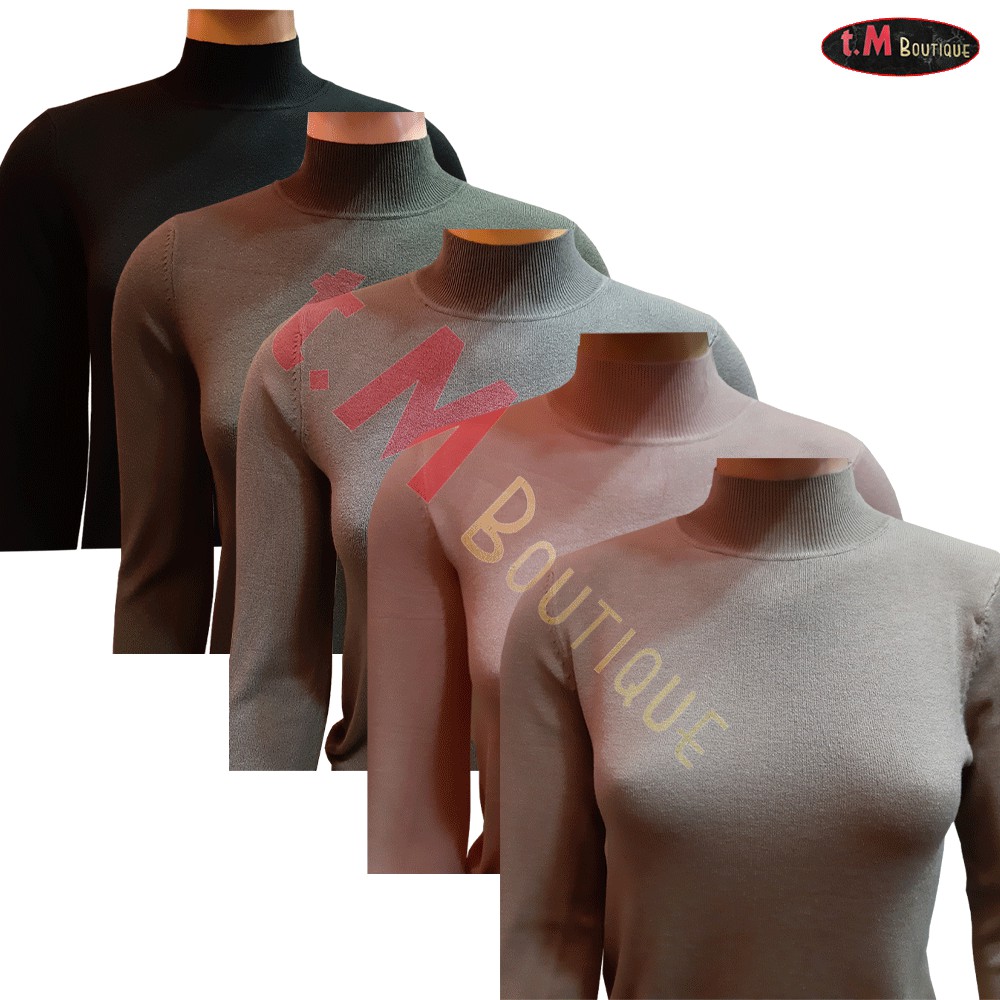 Turtleneck Wanita Rajut, Atasan Rajut Wanita, Soda Girl, Lengan Panjang