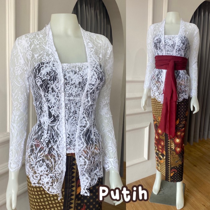 Promo Baju Kebaya Bali Jadi Brokat Polos Semiprancis Tradisional Biasa - Putih, M