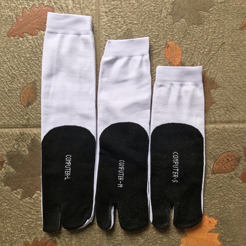 DIKEMAS 12 Pasang Kaos Kaki Jempol Nylon PUTIH Telapak Hitam Computer (Lusinan)