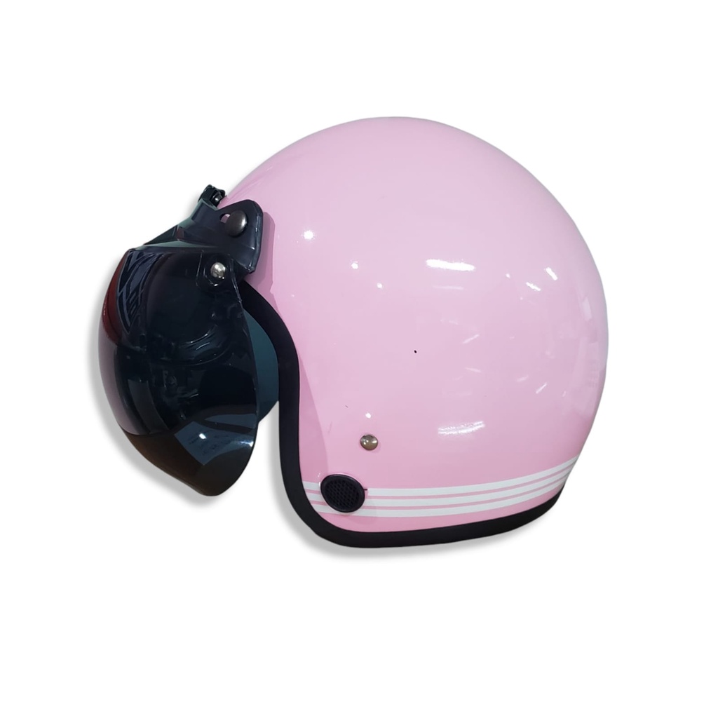 Helm Bogo / Helm Retro ANT Line Pink + Kaca