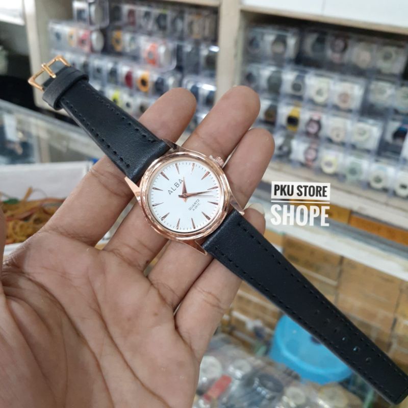 Jam Tangan Wanita Strap Kulit Alba Terbaru  Cewek_Kasual Analog COD JAM Tangan Wanita Terlariss Murah Alba