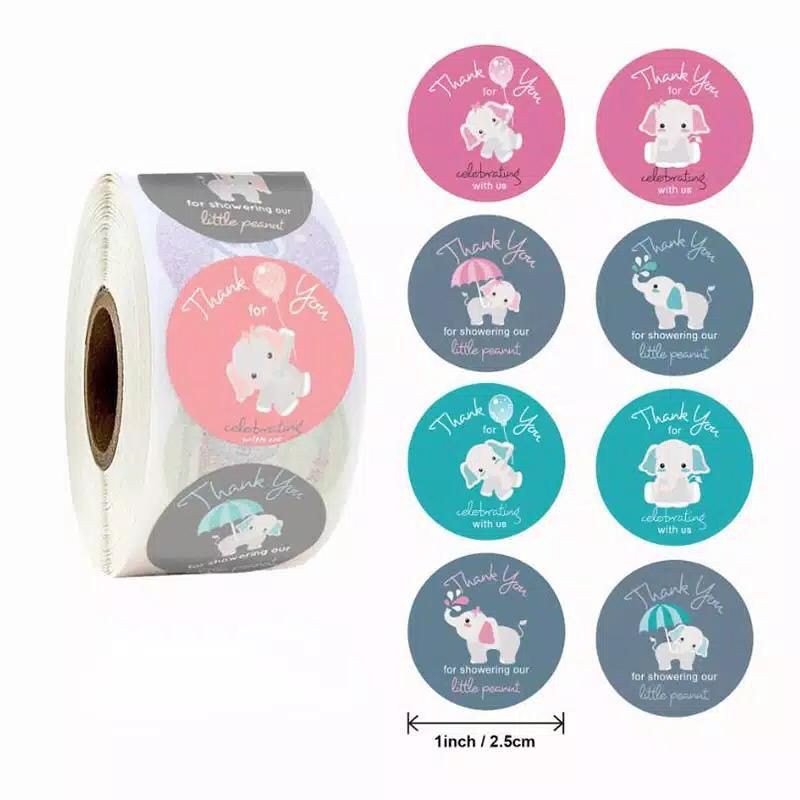 Stiker lebel motif bulat thank you / tempelan stiker tulisan thanks you isi 100 pcs-Elephant