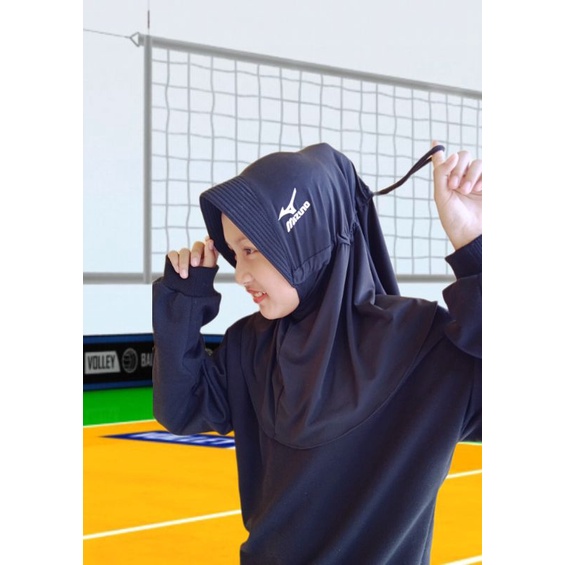 Hijab sport serut/tali serut/serut jokowi/kerudung olahraga/kerudung voly/mizuno asics-1