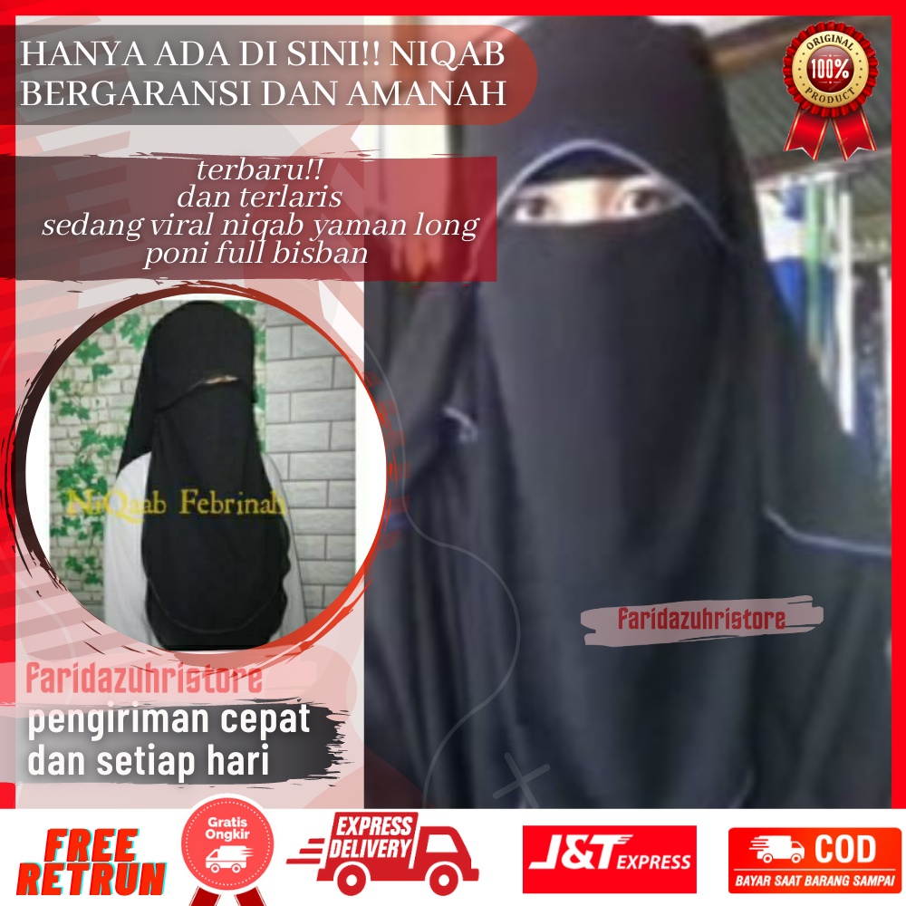 Niqab Niqob Cadar Yaman Poni Purdah Butterfly Impor Mesir Sifon Silky Jetblack Long Burqo Original