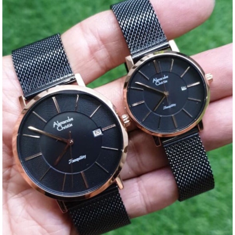 Jam Tangan Couple/Pasangan Alexandre Chrisrie AC 8628 Black Rosegold Original