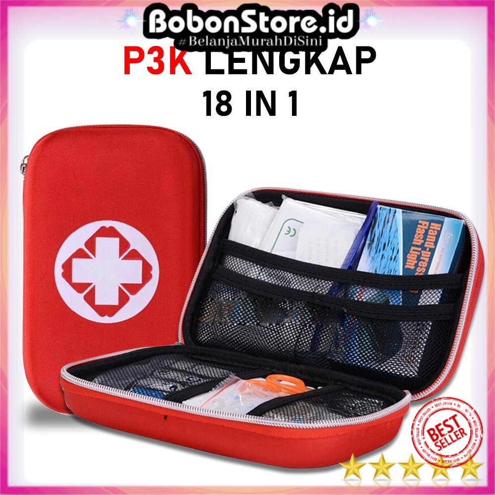 18 in 1 Perlengkapan Alat Medis P3K isi Lengkap dengan Tas Kotak First Aid Kit Mobil Outdoor Travel