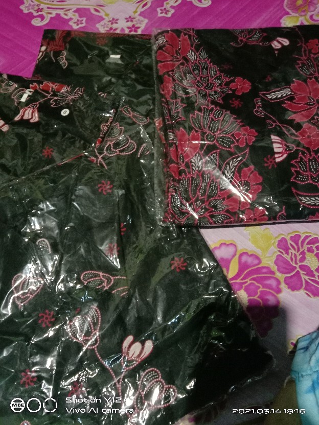 Batik Couple Keluarga Sania Ruffle Ori Ndoro Jowi Dnt Bunga Sakura Merah