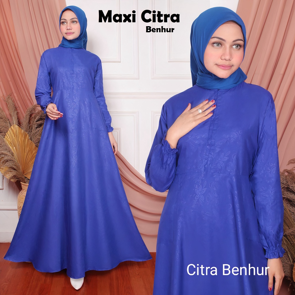 Gudang_Mukenaku Maxi Citra Gamis Syari Fashion Wanita Dewasa Bahan Katun Embos Reseleting Depan (Busui) Terbaru Premium COD bisa bayar di tujuan