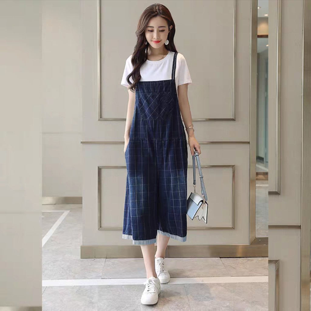 6990 OVERALL JEANS PLAID Pakaian JEAN PREMIUM IMPORTIR FASHION Baju Wanita Impor GROSIR MURAH IMPORT