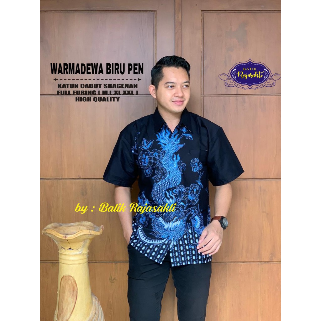 WARMADEWA BIRU PEN Kemeja Batik Pria Lengan Pendek Katun Halus FULL FURING Rajasakti