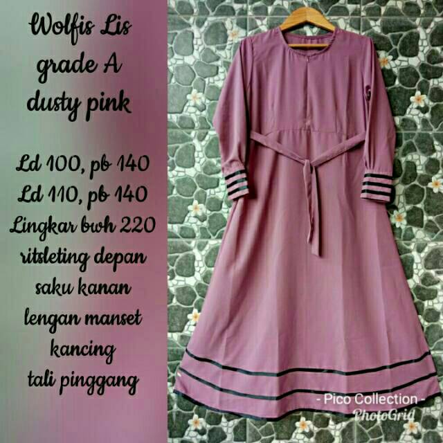 Gamis syar'i wolfis polos grade A lis pita satin