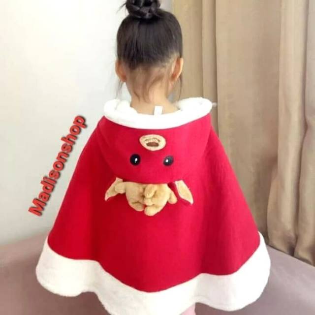 Jubah Natal Rusa Beludru Kostum Christmas Santa Cosplay Baju Anak