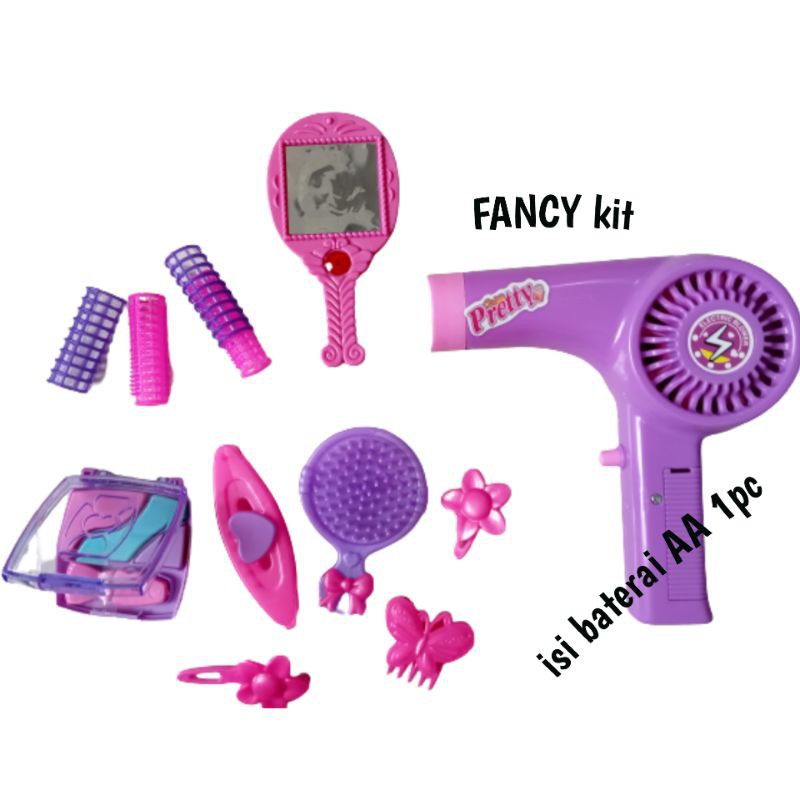 (FREE BATTERAI) MAINAN SALON BEAUTY HAIR DRYER CERMIN FANCY KIT