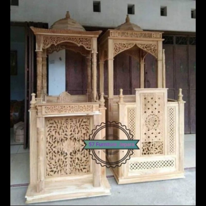 Mimbar khotbah masjid kayu jati mentahan - Podium besar ukir Jepara
