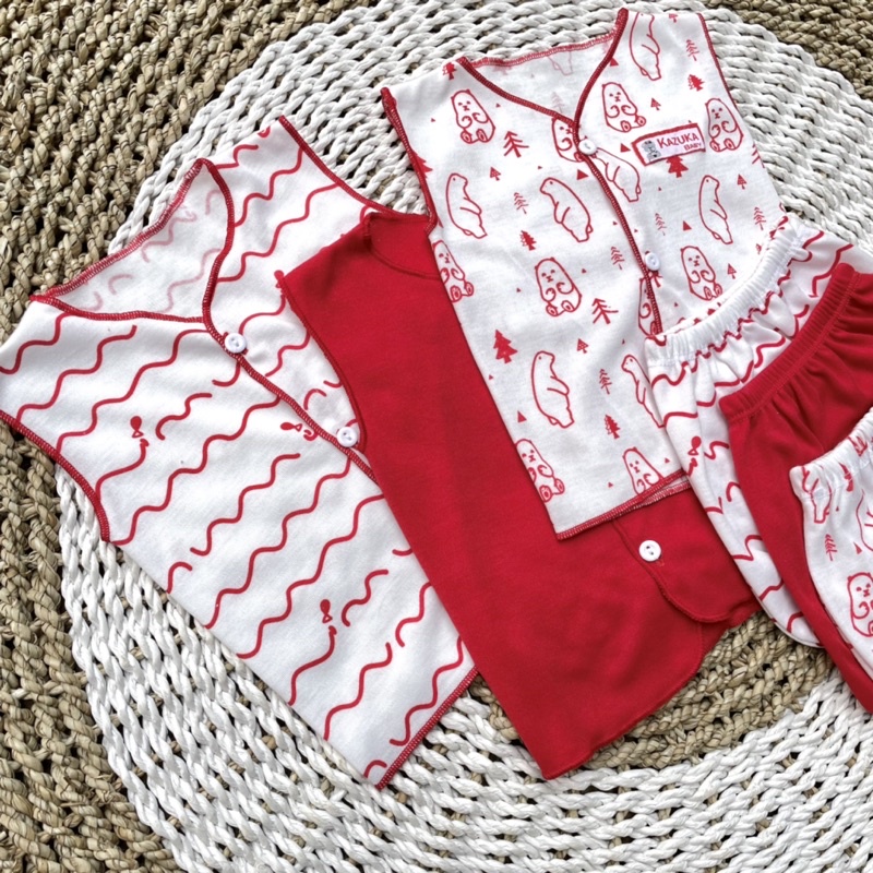 3 PCS Baju Bayi Lengan Kutung+ Celana Pop Bayi Baru Lahir Baju Bayi Setelan Warna Merah Celana Bayi Newborn Hampers Bayi Hadiah Lahiran Bayi DNW BABY