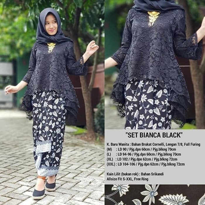 Setelan Kebaya Brukat Modern Warna Hitam Mix Lilit / Kebaya Modern