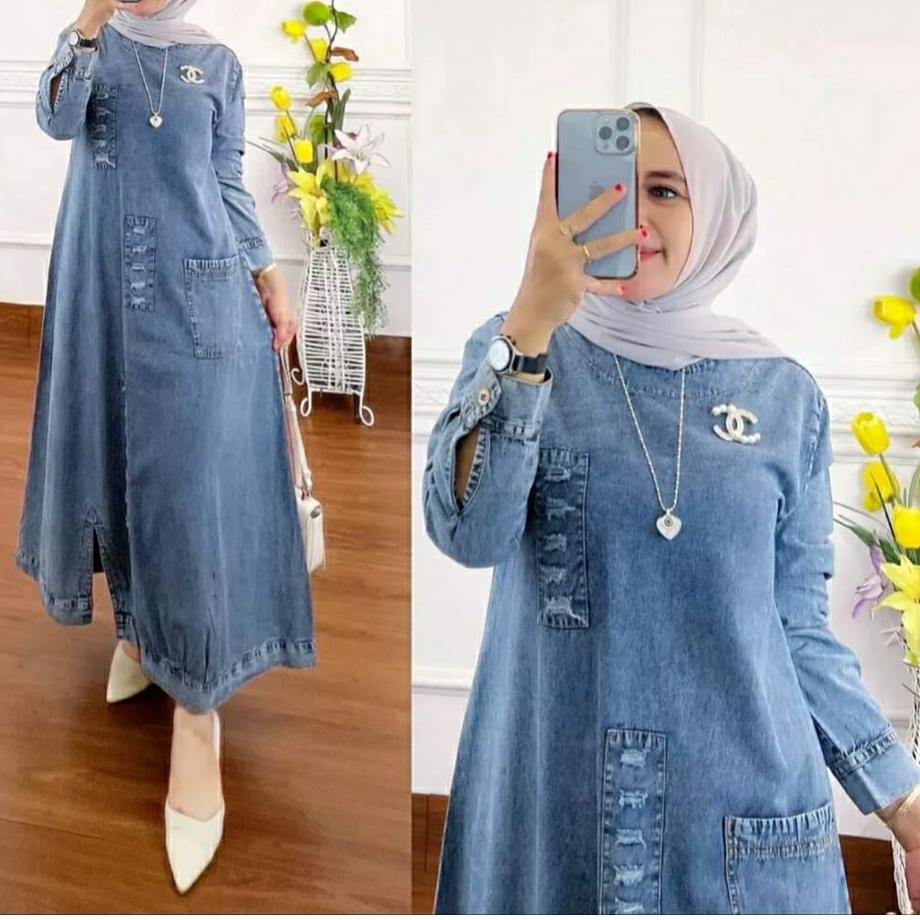 Harga Murah.. MIDI DRESS JEANS ORIGINAL TERBARU 2022 / MIDI DRESS WANITA BAHAN LEVIS IMPOR / LONGDRE