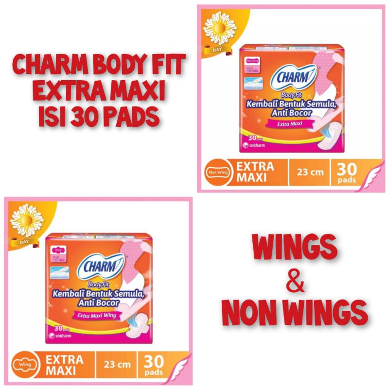 CHARM BODY FIT Pembalut Wings dan NonWings 30 pads