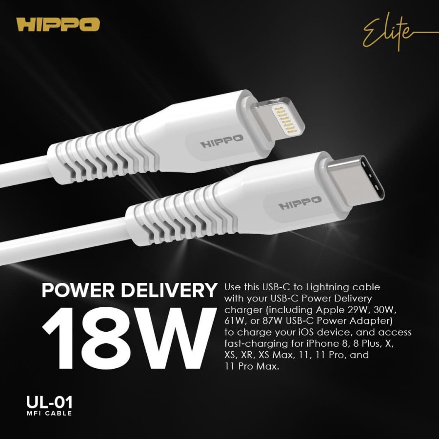 Hippo Elite UL-01 MFI Cable Type-C to Lightning Cable