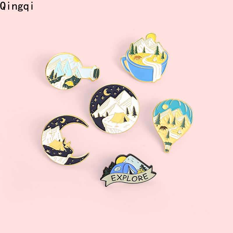 Bros Pin Enamel Desain Kartun Botol Hot Air Balloon Stars Moon Travel Adventure Untuk Hadiah