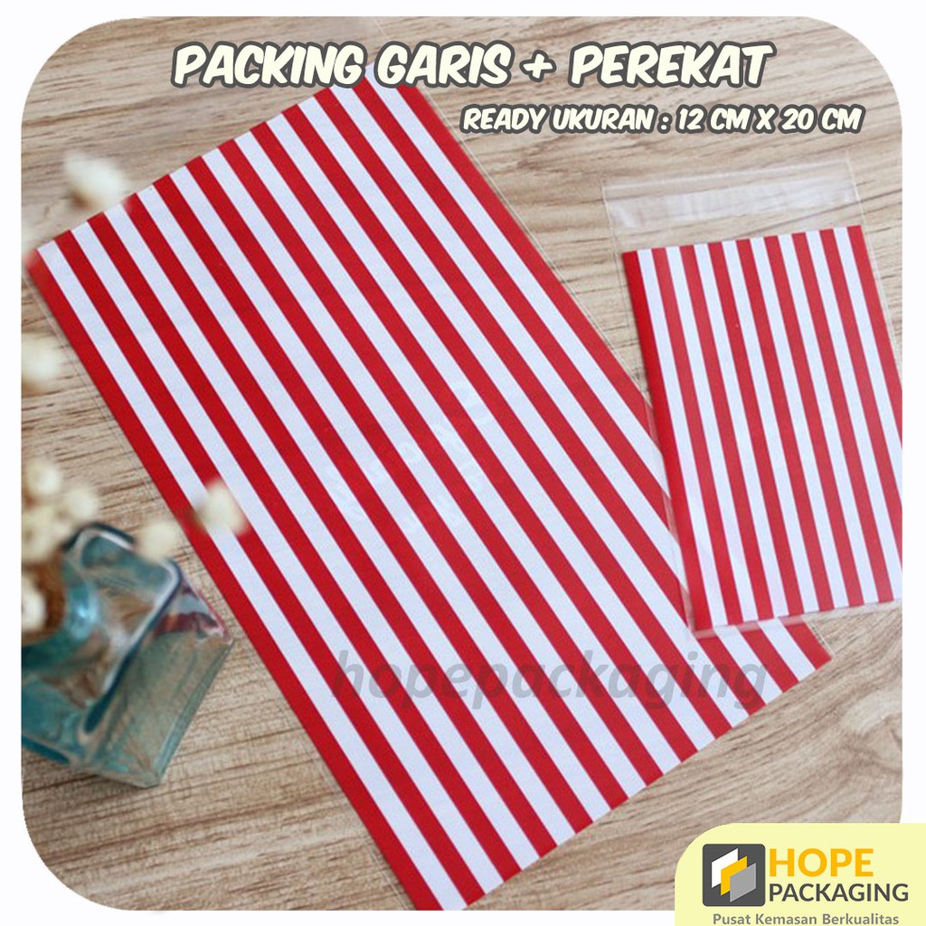 [5 Pcs] Plastik OPP Motif Garis Lem Perekat Kemasan Snack Aksesoris Souvenir Kue Lebaran