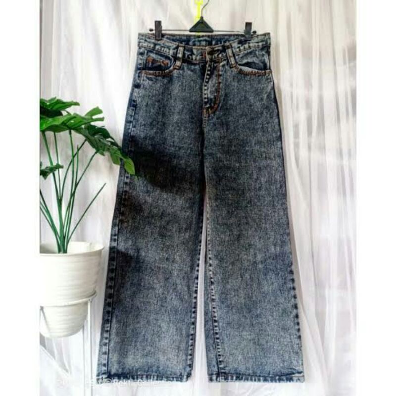 Highwaist Kulot Jeans Wanita Lipat