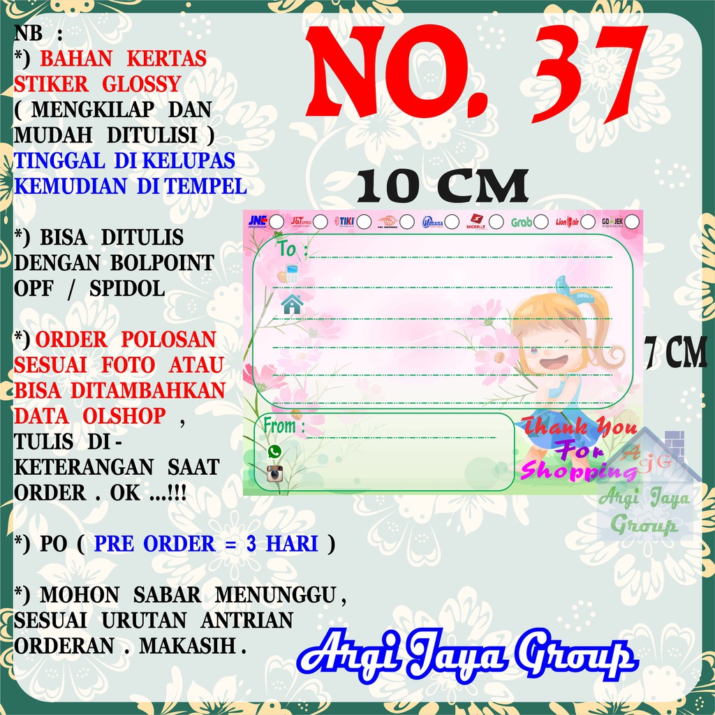 

Stiker Pengiriman - Sticker Alamat Olshop Murah Nomer 37 - 10x7 cm - Glossy