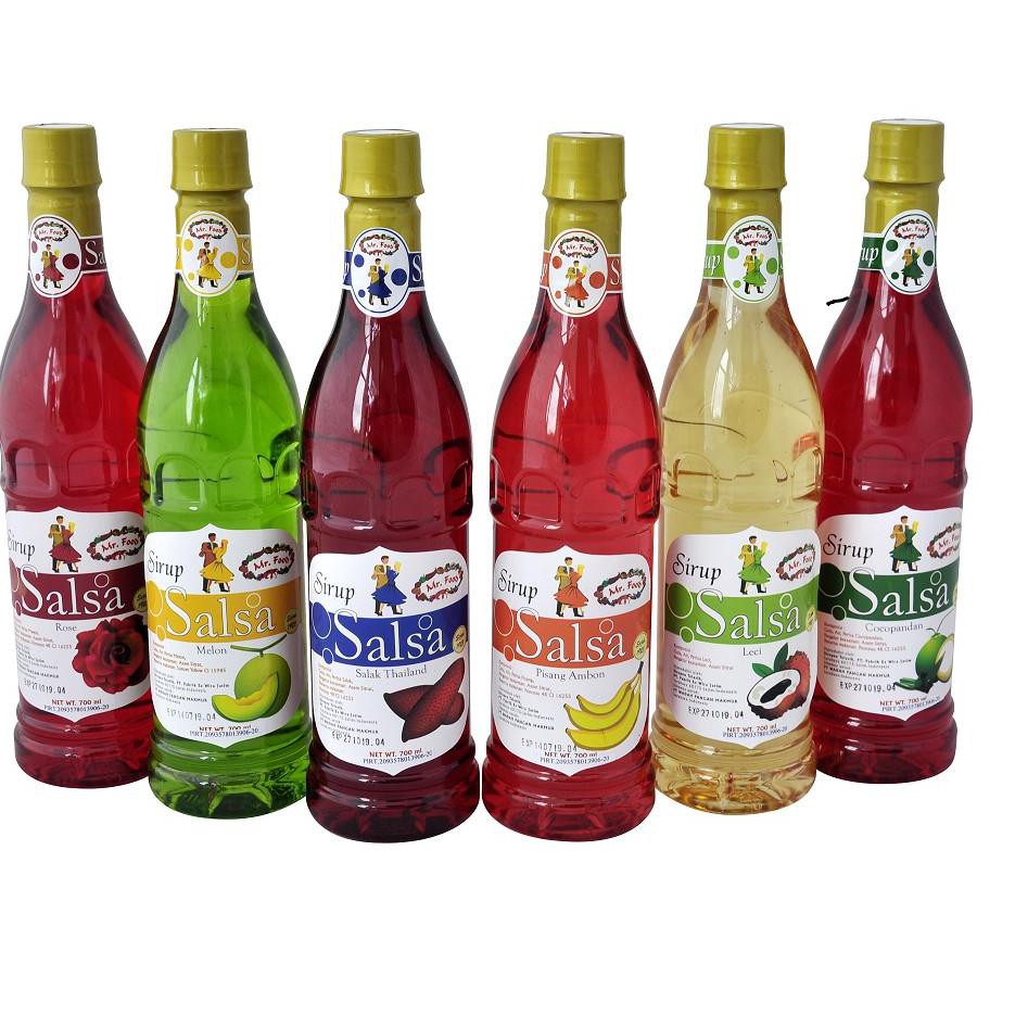 

[KODE V8483] Sirup Salsa Cocopandan Melon Salak Lychee Mawar Pisang Ambon Mr. Food Kemasan Botol 700