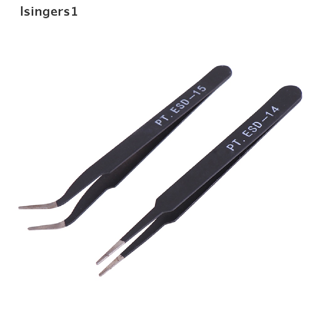 (lsingers1) 6pcs / Set Pinset Lurus / Melengkung anti Statis Untuk Reparasi esd