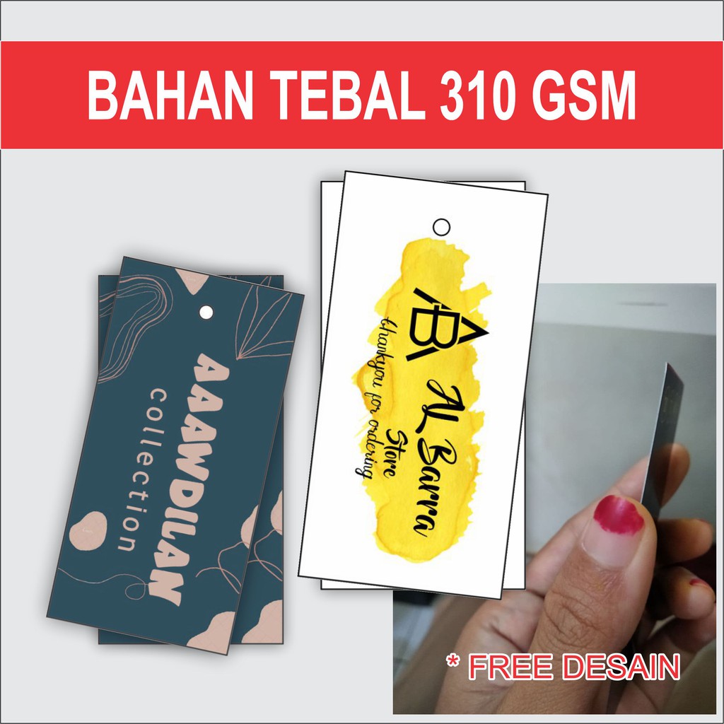 

(MIN 100) Hangtag 3x7cm Label Baju Celana Hijab Custom Desain Hang Tag Hand Tag Tali Label