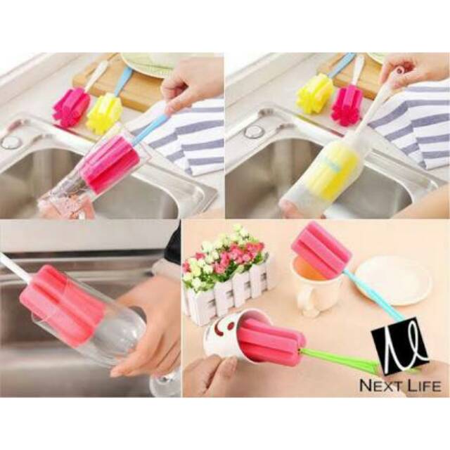 SPONS TONGKAT PEMBERSIH DOT BOTOL GELAS - SPONGE CLEANER - SPONGE BRUSH