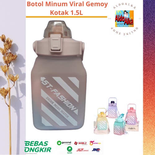 Botol Minum Gemoy Kotak Gradasi Viral 1.5 Liter Free Stiker