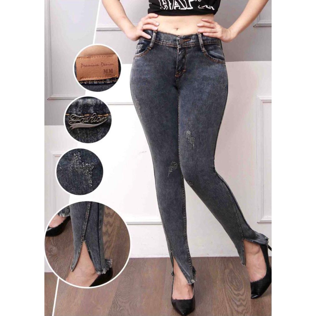 Celana Panjang Jeans Wanita Pensil Belah Samping 27 28 29 30 Bisa Bayar Ditempat(COD)