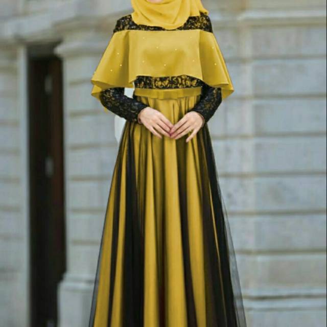 Long Dress Gamis Maxi Brukat Tile Cape Mutiara Anggun Bagus Model Cantik