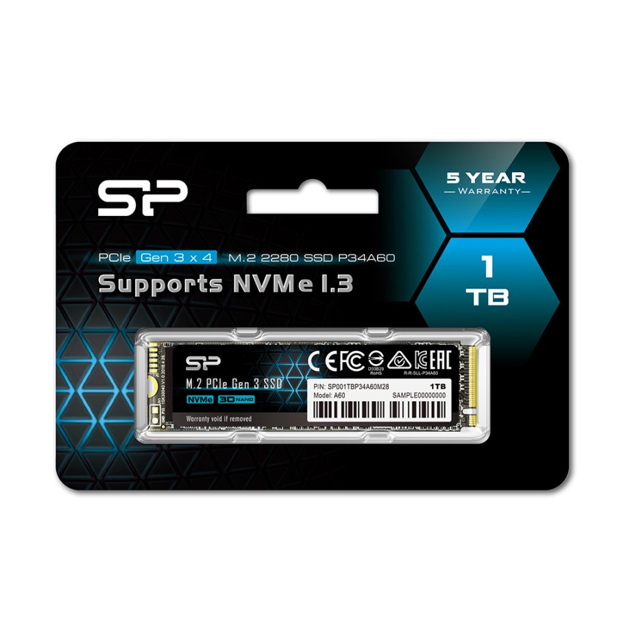 Silicon Power A60 1TB SSD M.2 2280 PCIe Gen3x4 NVMe1.3 - SSD 1TB