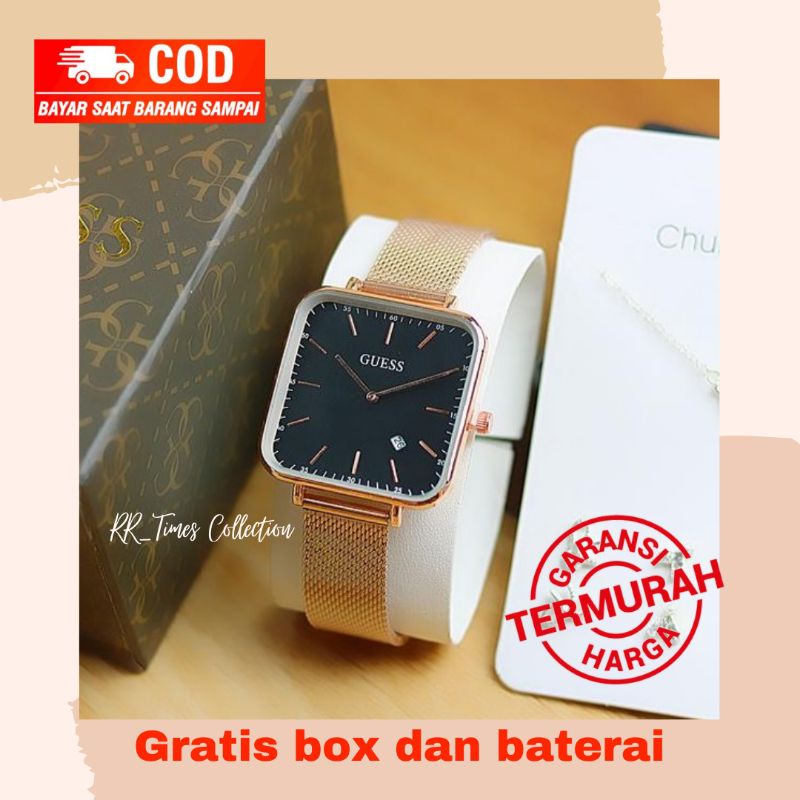 Jam Tangan Cewek Fashion Analog Rantai Pasir Free Kalung Sama Anting