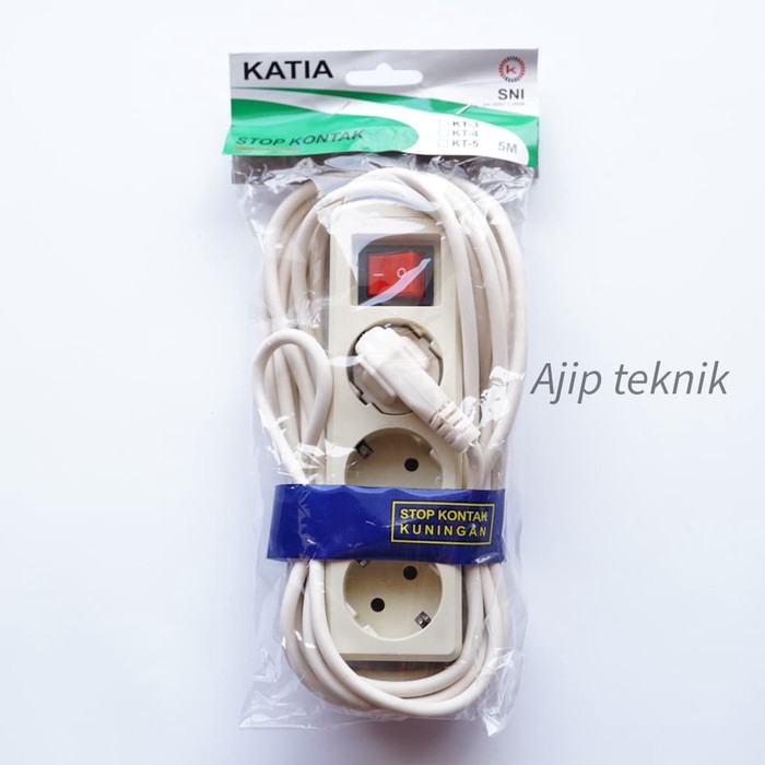 Colokan 3 Lubang Panjang 5 Meter Stop Kontak SNI Katia