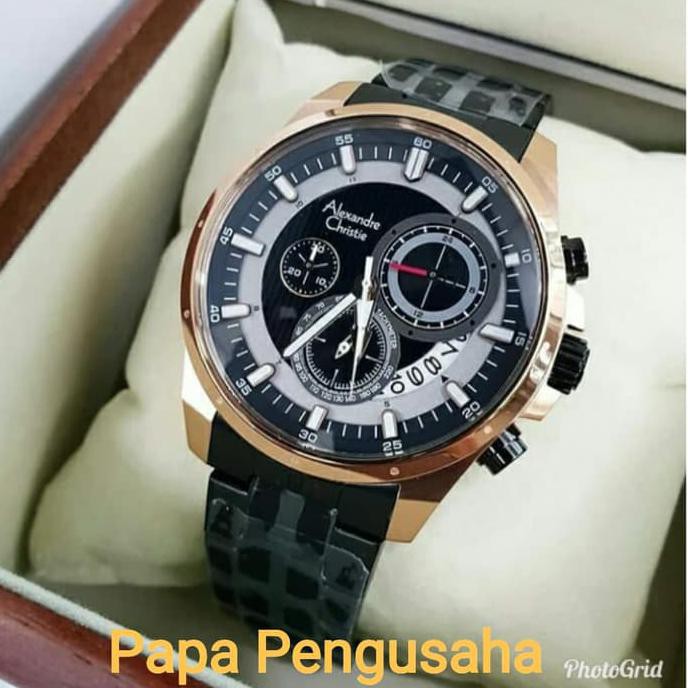 Jam Tangan Pria Original Alexander Cristie AC6496 Black Rosegold