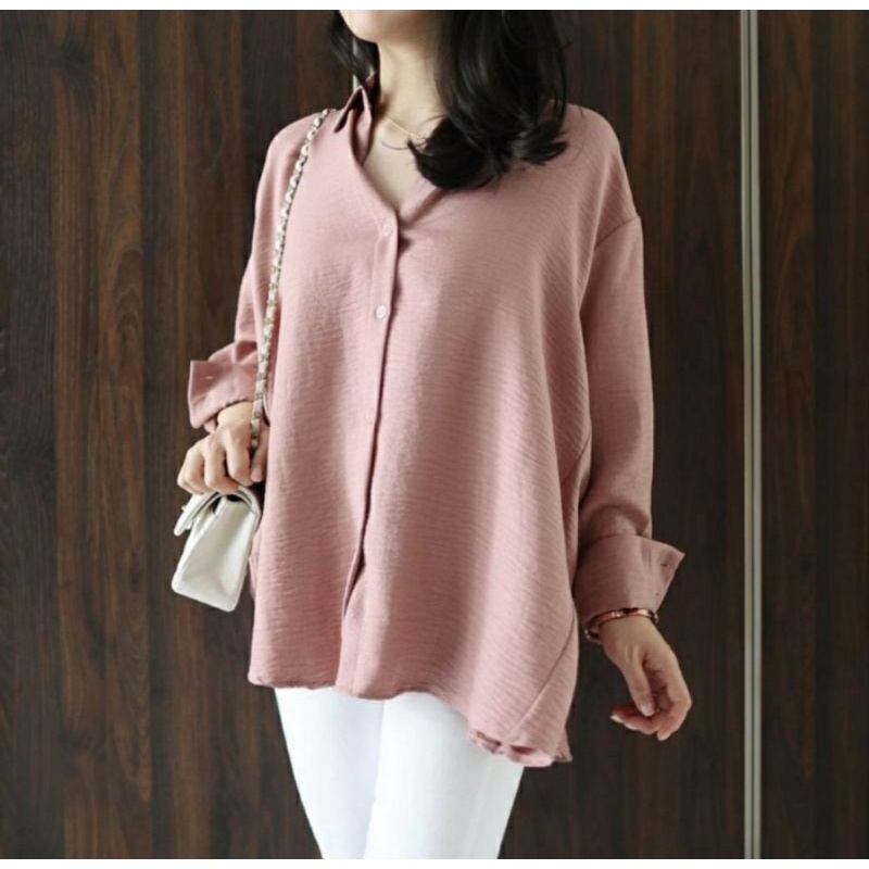 KEMEJA ATASAN BLOUSE WANITA LENGAN PANJANG / BLOUSE CRINKLE AIRFLOW PREMIUM IMPORT / KEMEJA OVERSIZE JUMBO / BUSUI / Blouse KOREAN