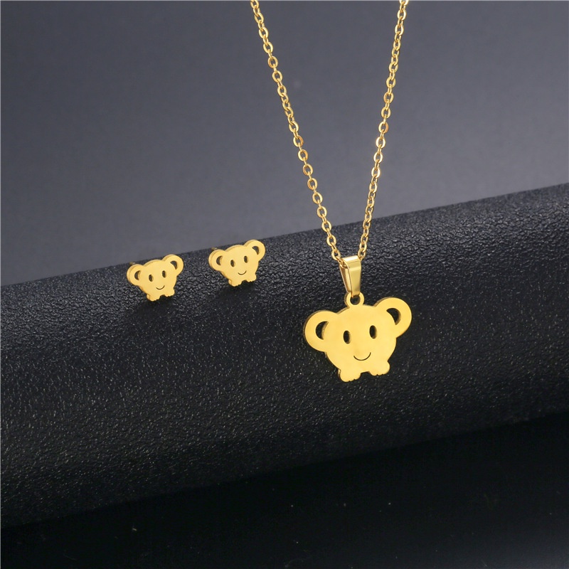 Lucu piggy kalung kalung 18K emas titanium steel ornamen hewan kalung set untuk wanita