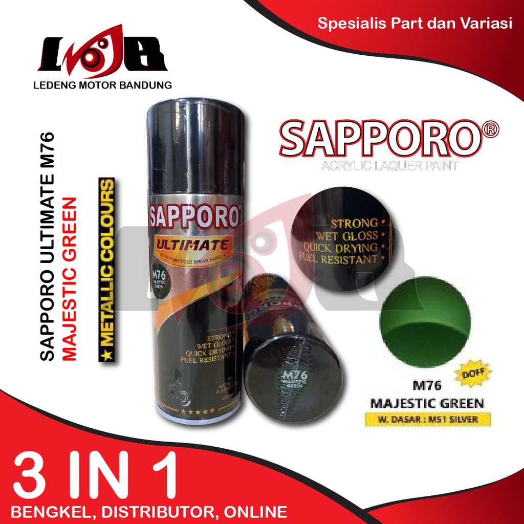 SAPPORO ULTIMATE Majestic Green M76 Cat Semprot Aerosol Paint Metallic