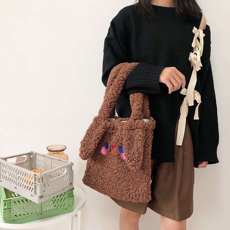 TB-56 tas bahu wanita bulu boneka winter musim dingin import jepang korea rabbit kampus sekolah