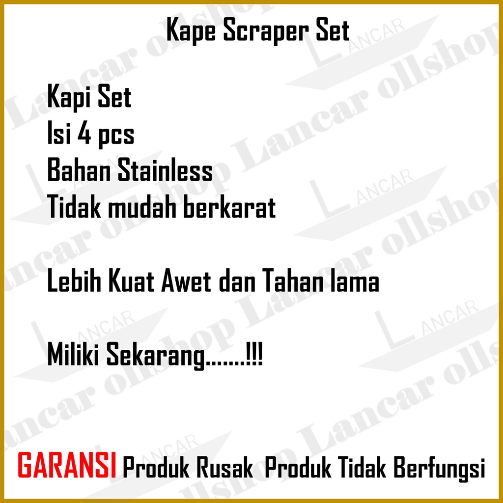 Kape Scraper Kapi Skrap Cat Set Alat Dempul Stainless Steel Lentur 4 Pcs