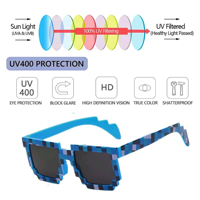 Kacamata Anak Model Pixel Mine craft Frost Diamond Mosaics UV400-1