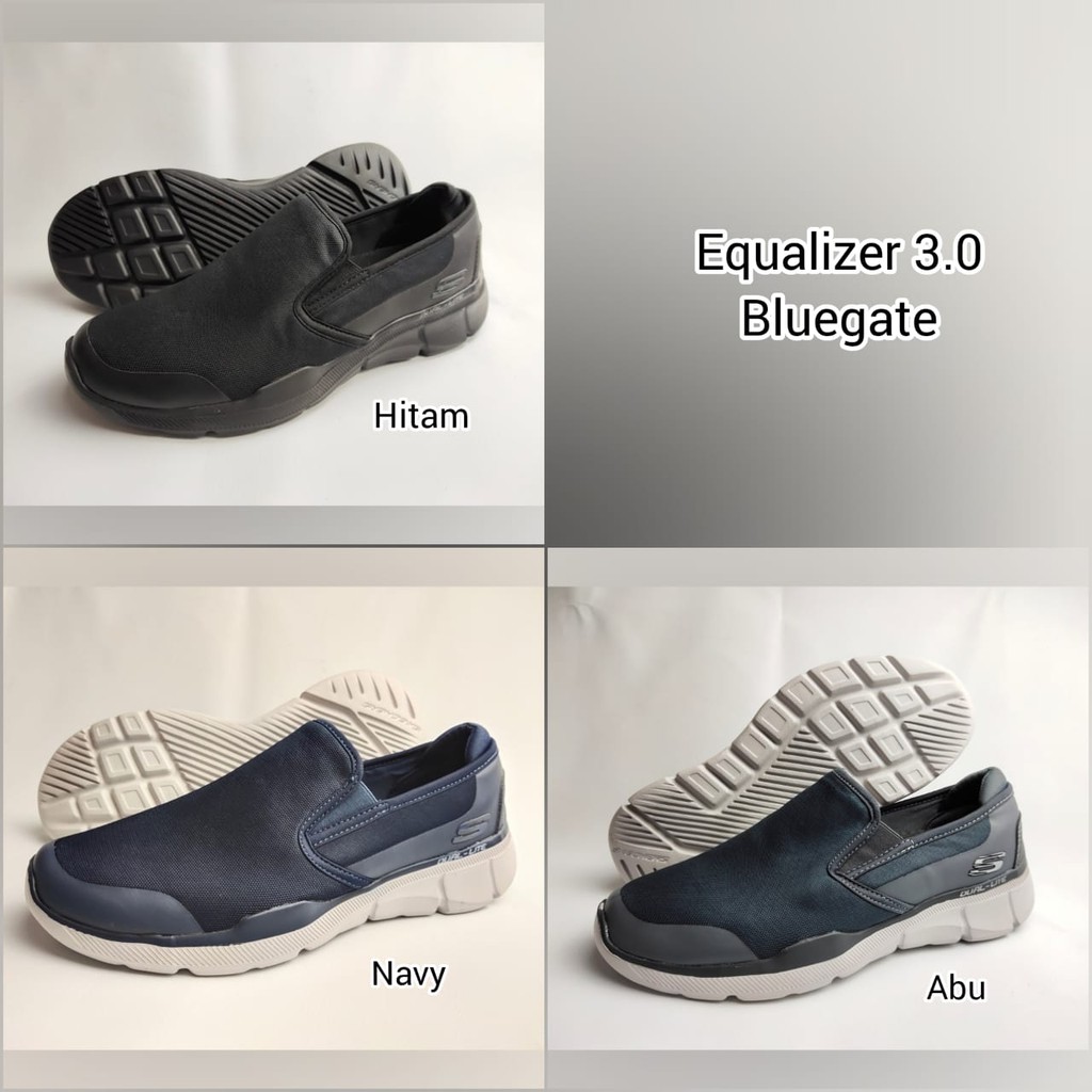 Skechers Pria Slip On Equalizer 3.0 Bluegate Canvas Sepatu Pria Slip On Casual Sneakers Hitam Polos