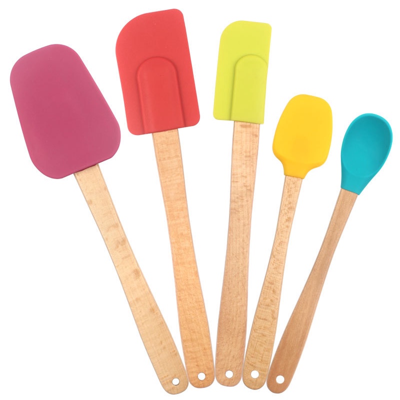 Spatula Set 5 in 1 FREE BOX Silicone Spatula Kayu Silicone 5 in 1 dengan Box Spatula Sutil Sodet Memasak Satu Set TERMURAH TERLARIS