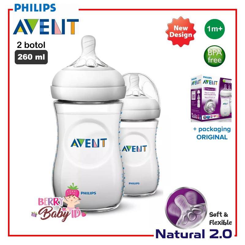 Philips Avent Natural 2 Botol Susu Bayi Twin Pack 125ml 260ml 0m+ 1m+ Berry Mart