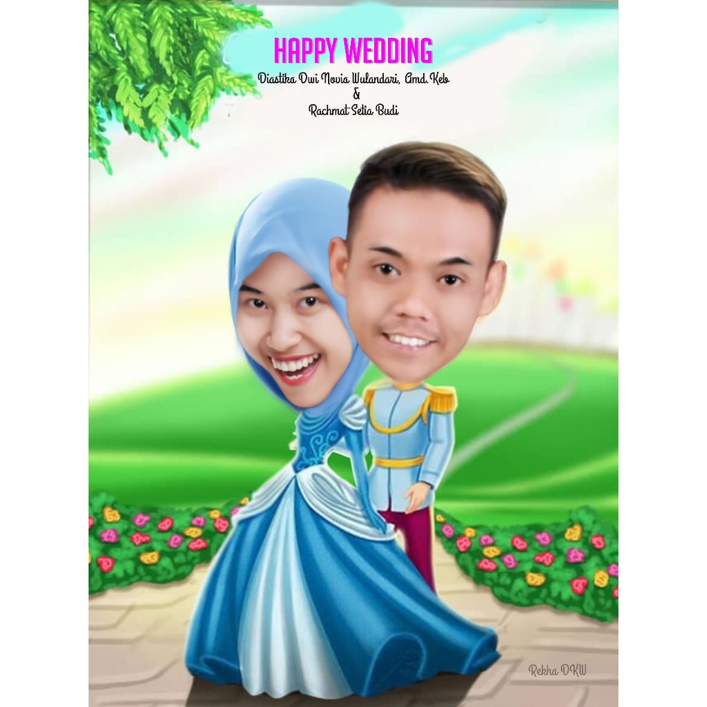 KADO PERNIKAHAN 2 WAJAH MURAH FREE ONGKIR KARIKATUR VEKTOR SKETSA WAJAH