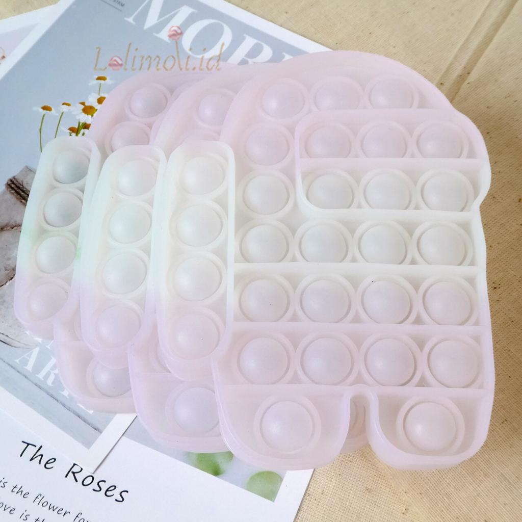 Fidget Push Pop It Mainan Pop It Bubble Bentuk Lucu Rainbow Dan Polos Import-3 PCS AMONG US